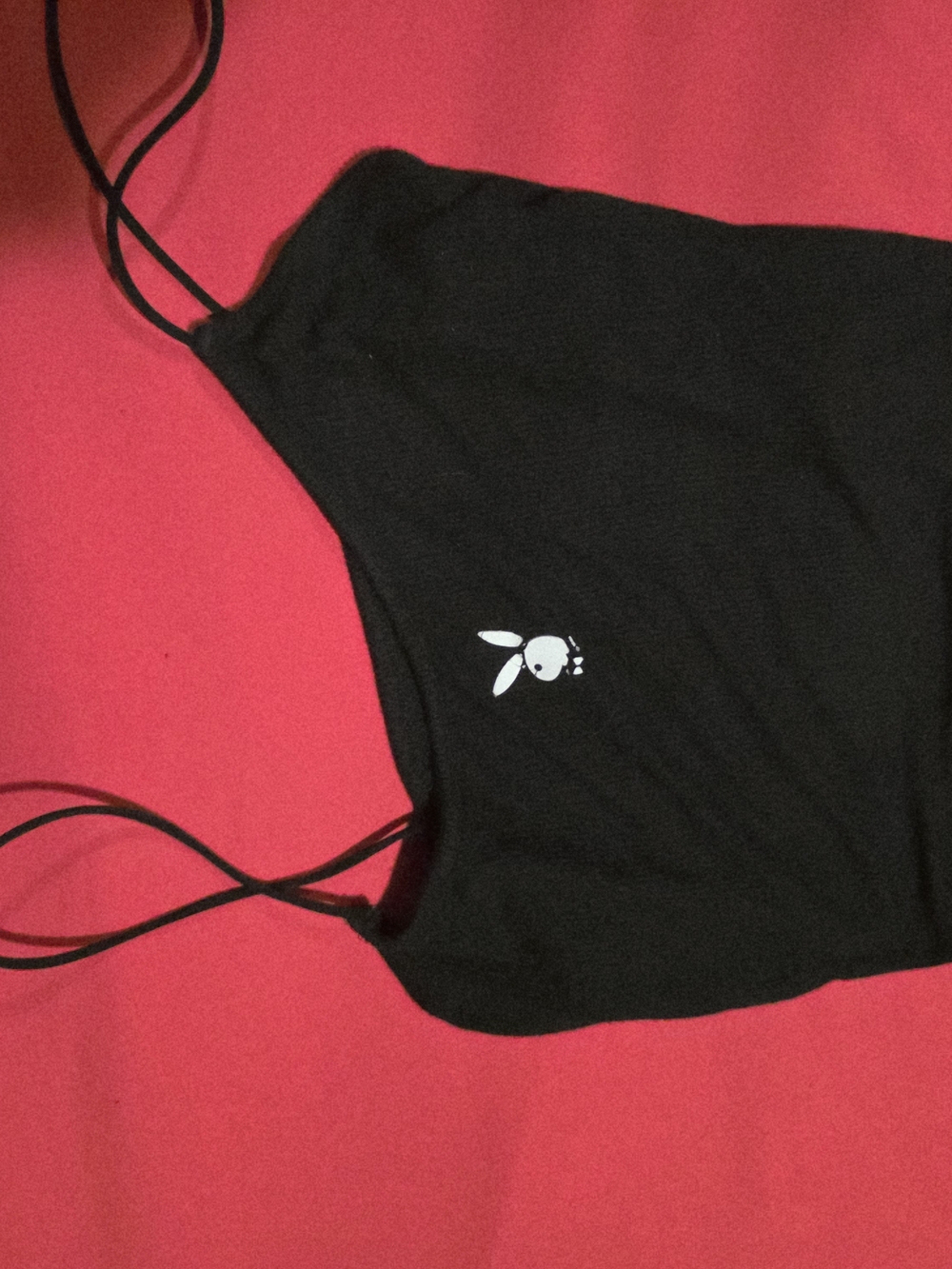 PLAYBOY Black Spaghetti-Strap Crop Top with White Bunny Emblem